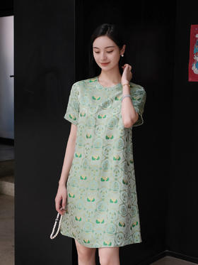 盛唐婧 |真丝宋锦青柑连衣裙