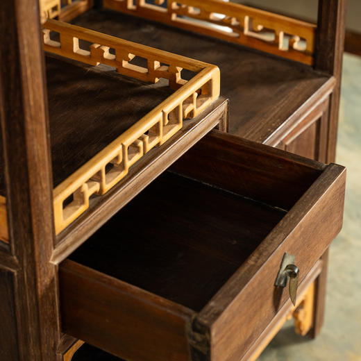 清	红木嵌黄杨木圈口围栏博古架摆件 商品图3