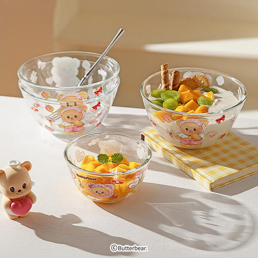 摩登主妇黄油小熊透明玻璃碗家用耐高温可爱水果沙拉酸奶碗 商品图4