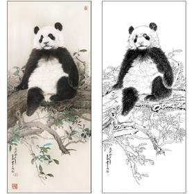 王申勇花鸟工笔画白描底稿《熊猫》临摹勾线高清打印稿A676