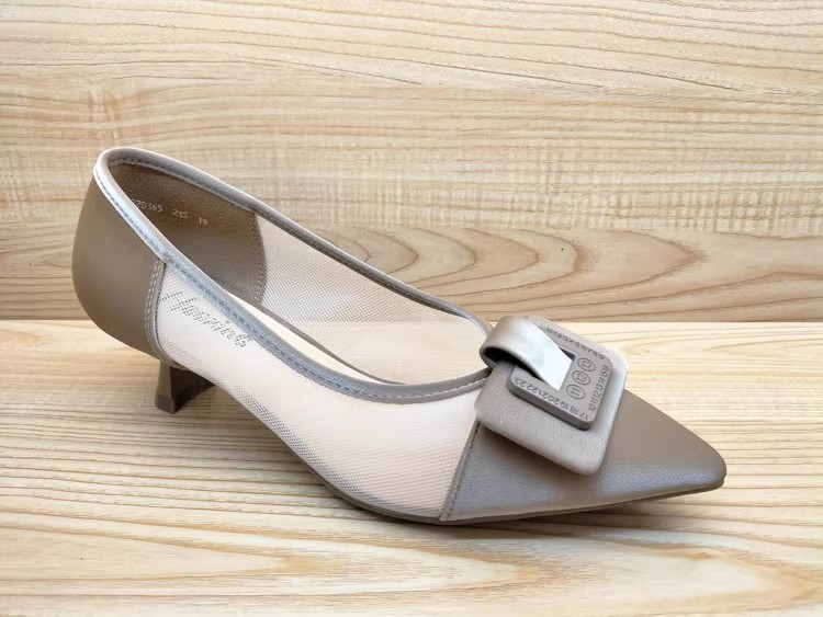 豪行正品夏季新款尖头浅口女鞋24220365低跟职业淑女风单网女凉鞋