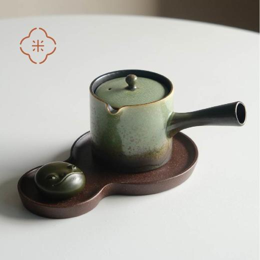 米马杂货 利落的直身绿釉侧把壶 160ML 葫芦形紫砂壶承 老竹盖置 商品图2