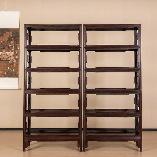 二十世纪	红木洼堂肚圈口五层架格（一对） 商品图0