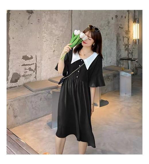 超值购【诗铭洛可】X040 短袖连衣裙拼色领喇叭袖法式简约裙子A10-3 商品图2