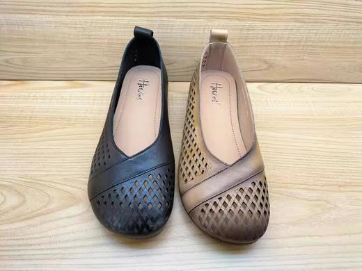 豪行正品牛皮透气女凉鞋23243003夏季大圆头舒适妈妈平底鞋 商品图3