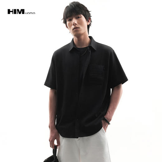 HIM漢崇  肌理感织唛口袋宽松微弹日常休闲短袖衬衫男 2026夏季 商品图0