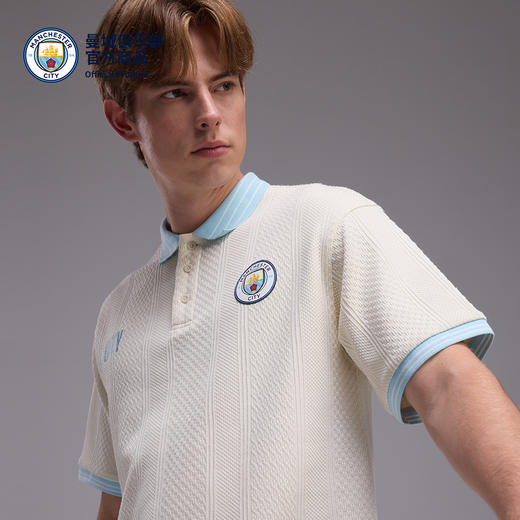 【官方正版】曼城俱乐部 | 米白色提花POLO衫领口螺纹清新小撞色 商品图0