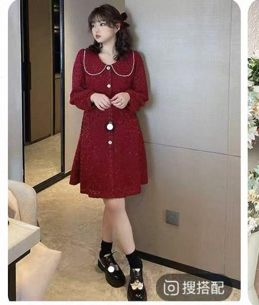 超值购【诗铭洛可】W571连衣裙春秋小香风珍珠翻领亮丝连衣裙C1-1 商品图2