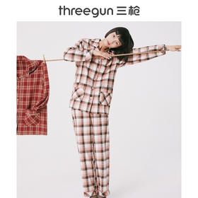 Threegun三枪 【彩格绒布】翻领开襟女士休闲家居套家居服-80518D311