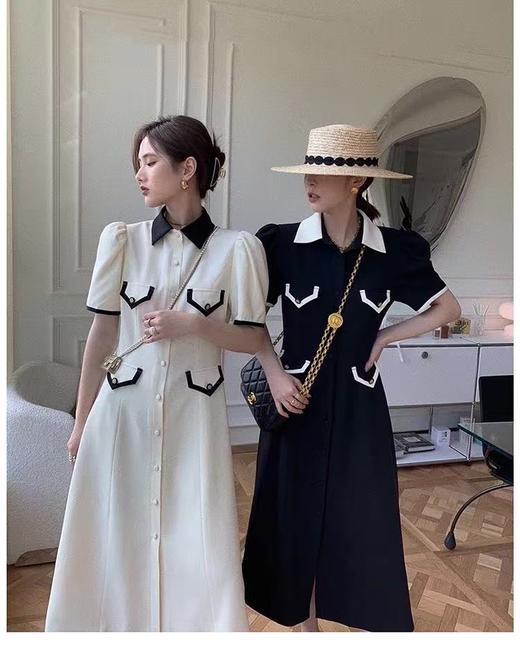 超值购【诗铭洛可】W471长款连衣裙小香风排扣赫本裙子A10-1 商品图1