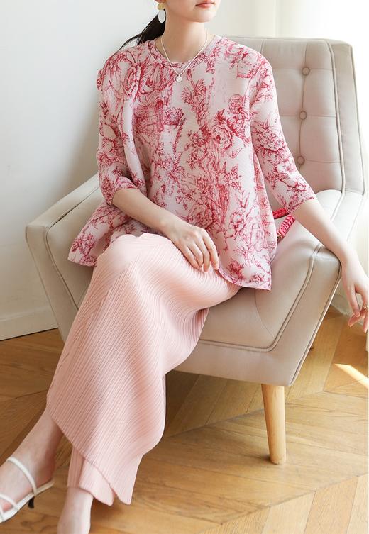 2025新款三宅高端褶皱新中式田园风印花休闲百搭上衣 商品图1