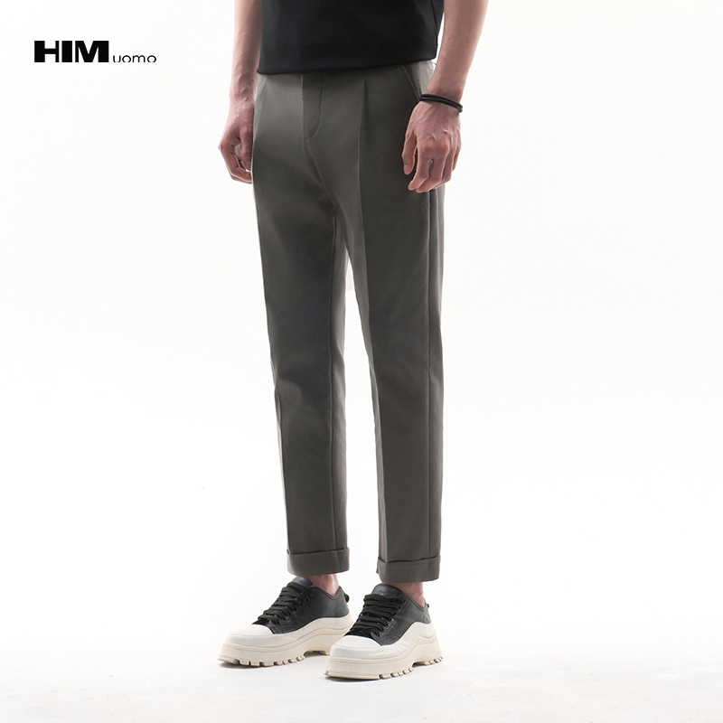 HIM漢崇  男士通勤上班休闲裤舒适简约斯文百搭九分裤 2026春夏