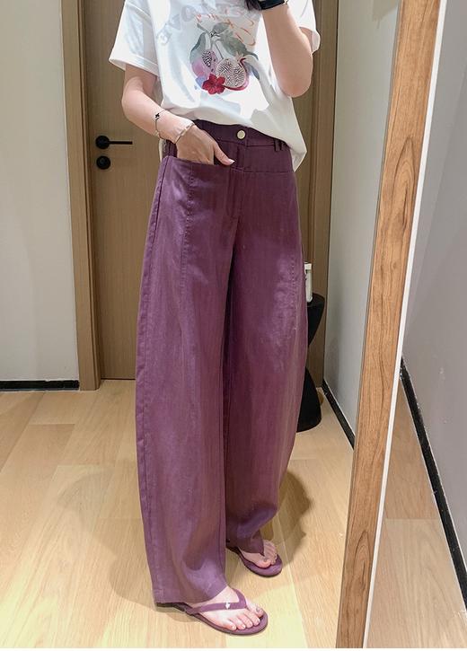 老钱麻裤定织人字纹天丝亚麻阔腿茧型休闲裤 商品图7