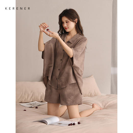 可人儿夏季设计师款睡衣夏天泡泡绵蝙蝠袖少女短裤时尚家居服套装 商品图1