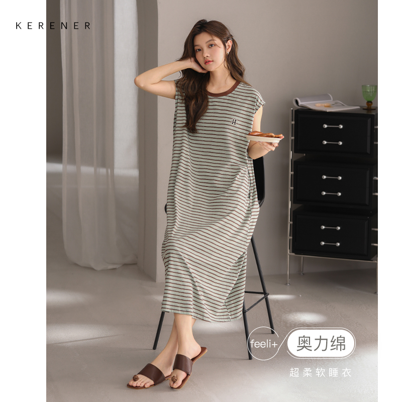 可人儿小众设计师新款奥力绵女士睡衣夏季少女睡裙可外穿家居服