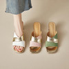 【预售5天】慵懒夏日~拼色露趾一字拖鞋女夏天配裙子方头真皮高跟凉鞋MBJR&6913 商品缩略图4
