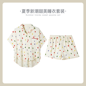 可人儿小众设计师新款泡泡绵女士睡衣夏季短袖可外出家居服套装
