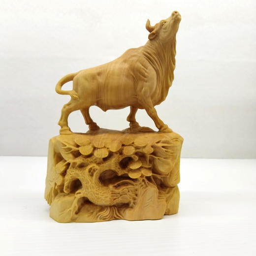 新款牛气冲天°黄杨木雕摆件 商品图0