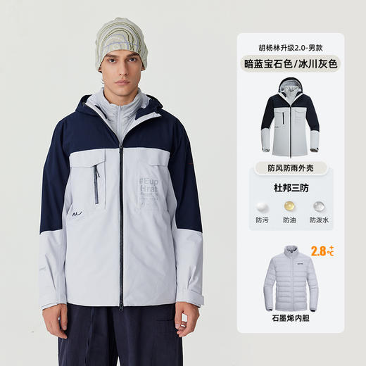 诺诗兰三合一冲锋衣鹅绒内胆可拆卸秋冬男女士户外徒步登山服外套金塔男式羽绒三穿冲锋衣NWJET5552E 商品图0
