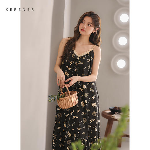 可人儿小众设计新款奥力绵女士睡衣夏季吊带少女带胸垫可外穿睡裙 商品图3