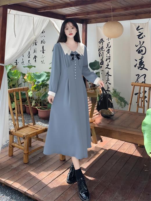 【诗铭洛可】XC7566连衣裙拼色双层领长袖裙子A4-3 商品图0