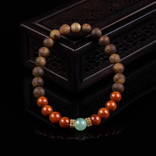 xy0341沉香+翡翠南红八方来财手串 商品图5