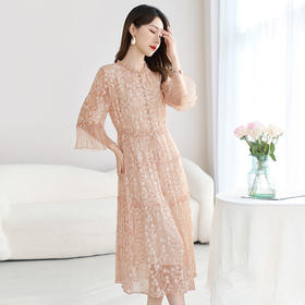 【真丝顺纡绣花】木耳边中长裙，减龄桑蚕丝连衣裙SM-82599726