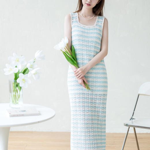 苏苏姐家海岛假日条纹背心连衣裙手工diy钩针编织棉麻毛线材料包 商品图4