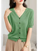 百媚生 夏季新款百搭法式v领纽扣冰丝针织衫3226A 商品缩略图7