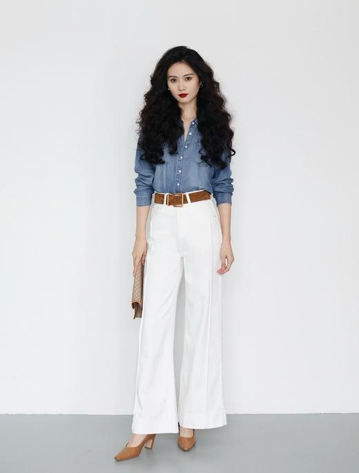 秦岚同款线条时髦立体分割线阔腿直筒显瘦牛仔裤 商品图13