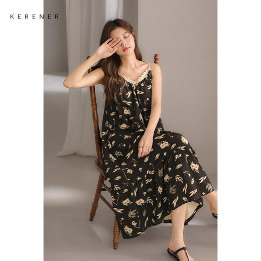 可人儿小众设计新款奥力绵女士睡衣夏季吊带少女带胸垫可外穿睡裙 商品图2