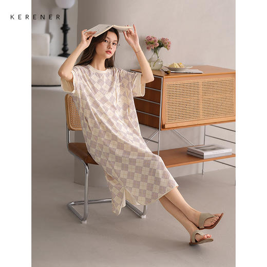 可人儿小众设计师新款奥力绵女睡衣夏季短袖少女睡裙可外穿家居服 商品图1