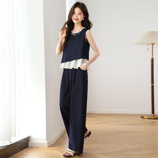 时尚爆款设计感，洋气休闲阔腿裤两件套HR-TXGE2503 商品图3