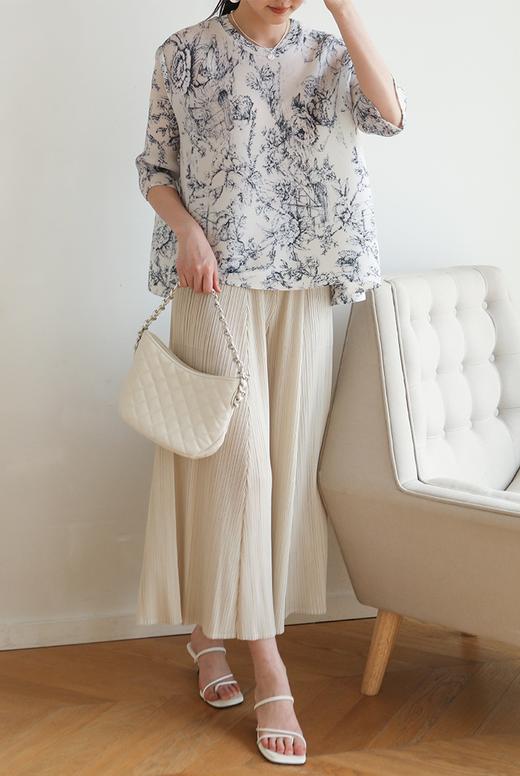 2025新款三宅高端褶皱新中式田园风印花休闲百搭上衣 商品图10