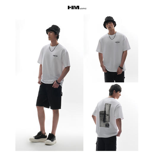 HIM漢崇 简约撞色字母烧花后幅印花舒适休闲百搭短袖T恤 2026夏季 商品图3