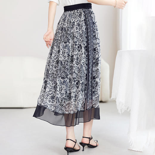 真丝乔其高腰印花中长裙，百搭桑蚕丝半身裙SM-72599992 商品图2