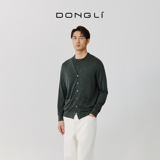 东黎 • 桑蚕丝山羊绒男士春夏针织精纺V领开衫简约休闲长袖 5100 商品图1
