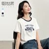 【夏日新品】熙世界2025春夏新款美式复古建筑印花T恤女短袖休闲撞色圆领上衣 商品缩略图0