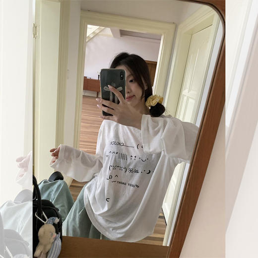 <曾小咸推荐> 慵懒字母长袖罩衫棉T 商品图0
