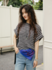 一片式薄款翻边袖撞色条纹上衣FCF2TEE080 商品缩略图0