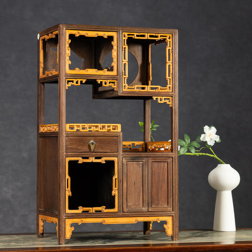 清	红木嵌黄杨木圈口围栏博古架摆件 商品图1