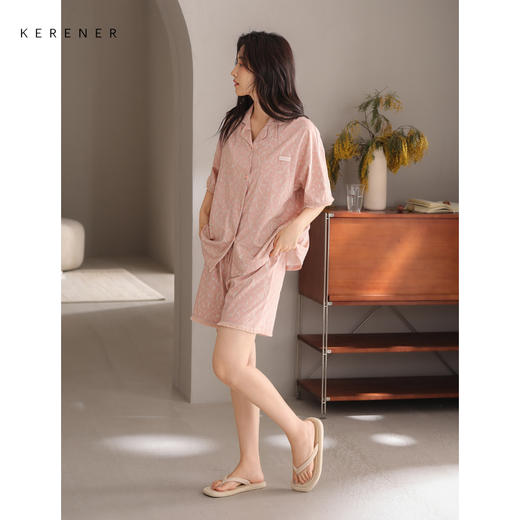 可人儿小众设计师新款奥力绵女士睡衣夏季三件套可外出家居服套装 商品图2