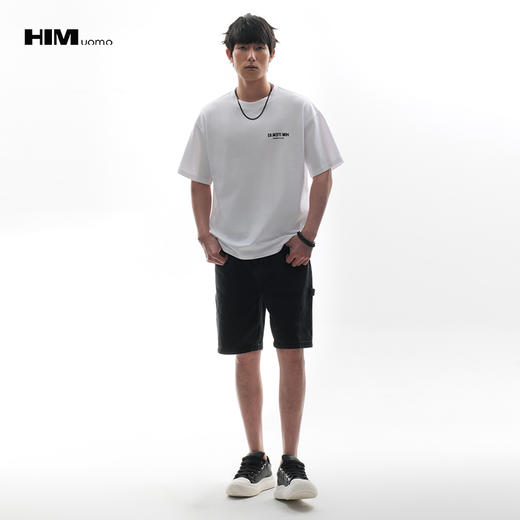 HIM漢崇 简约撞色字母烧花后幅印花舒适休闲百搭短袖T恤 2026夏季 商品图1