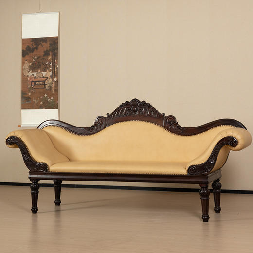 民国	红木雕花卉纹皮面软包沙发 商品图1