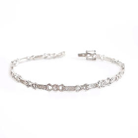 【天然正品】PT900铂金时尚设计款蝴蝶结造型0.54ct钻石手链17CM女士现售价：4380！160525NJM30