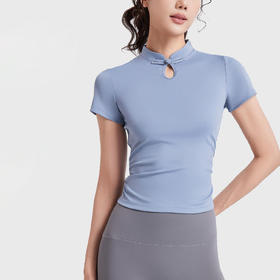 跃牌【瑜堂系列】新款国风瑜伽短袖女盘扣中式运动上衣夏季国潮瑜伽服JYMD102