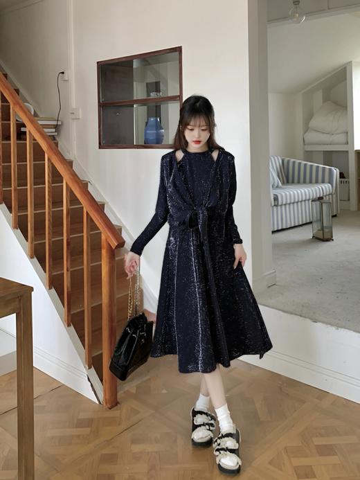 【诗铭洛可】6545 连衣裙套装 星空亮丝气质背心裙➕开衫A3-3 商品图0