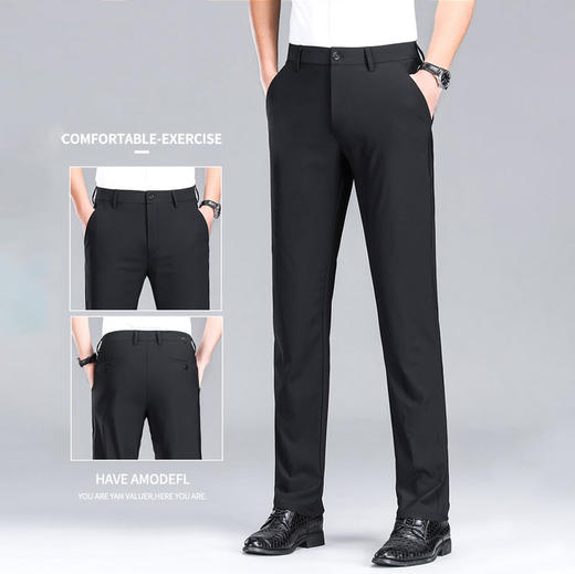 半身缘男裤 夏季弹性直筒宽松直筒弹力冰丝薄款西裤252101M10303764 商品图1