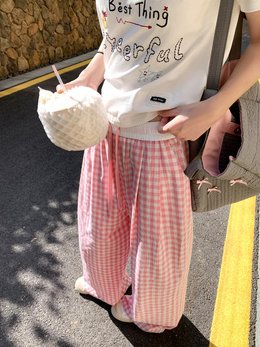 <曾小咸推荐>日系甜美粉色格子休闲裤 商品图4