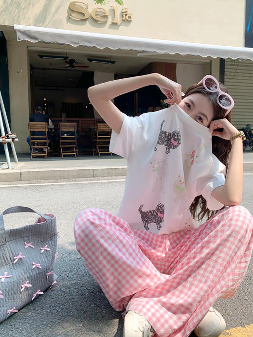 <曾小咸推荐>日系甜美粉色格子休闲裤 商品图0